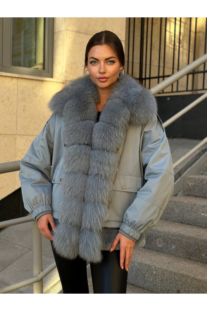 Max Mara Женский синий пуховик с мехом Max Mara