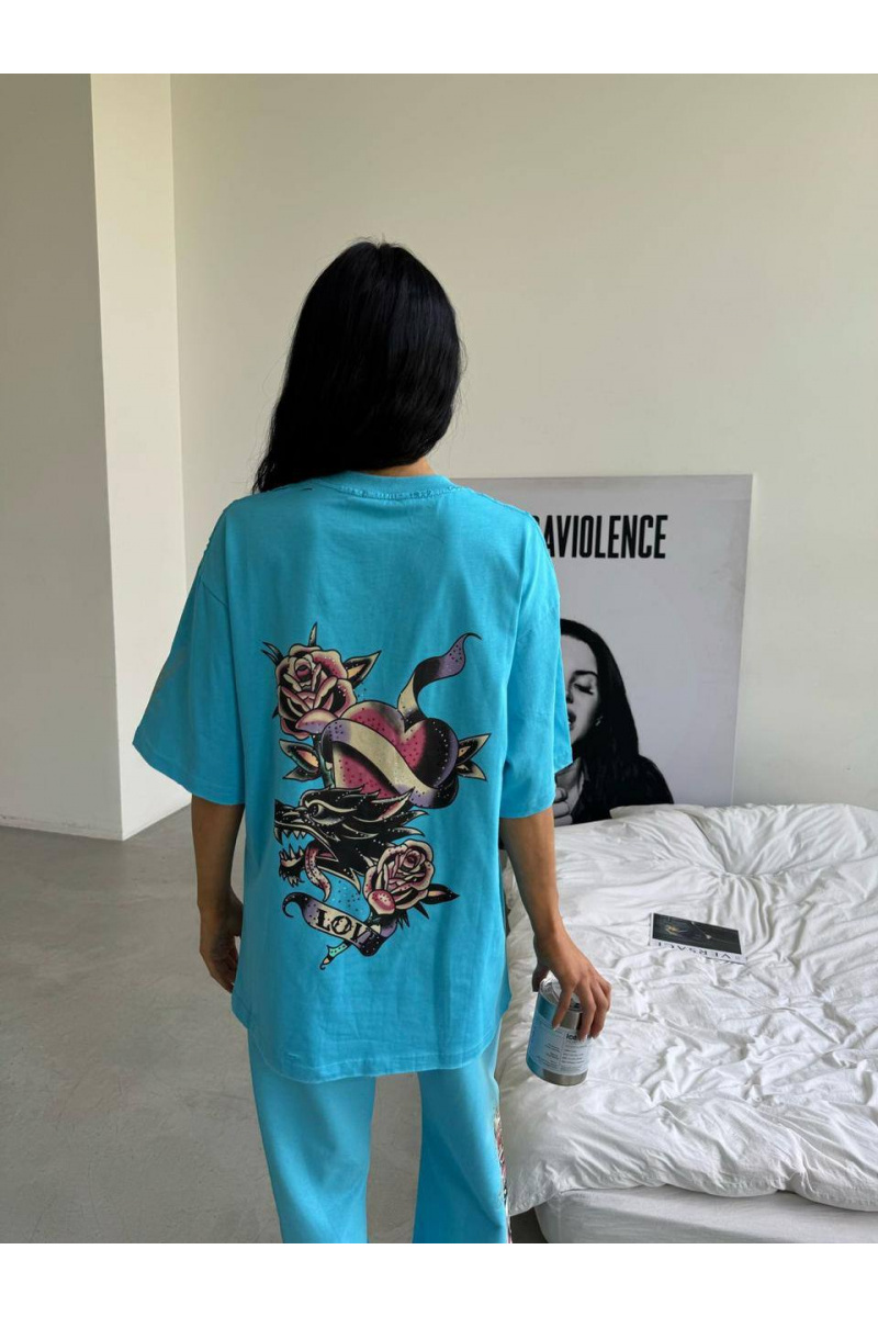 Balenciaga Женская голубая оверсайз футболка 