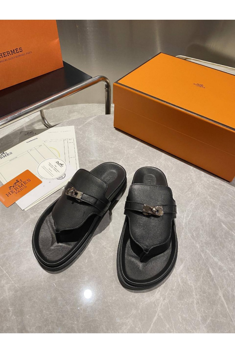 Hermes Женские кожаные шлёпанцы Empire premium