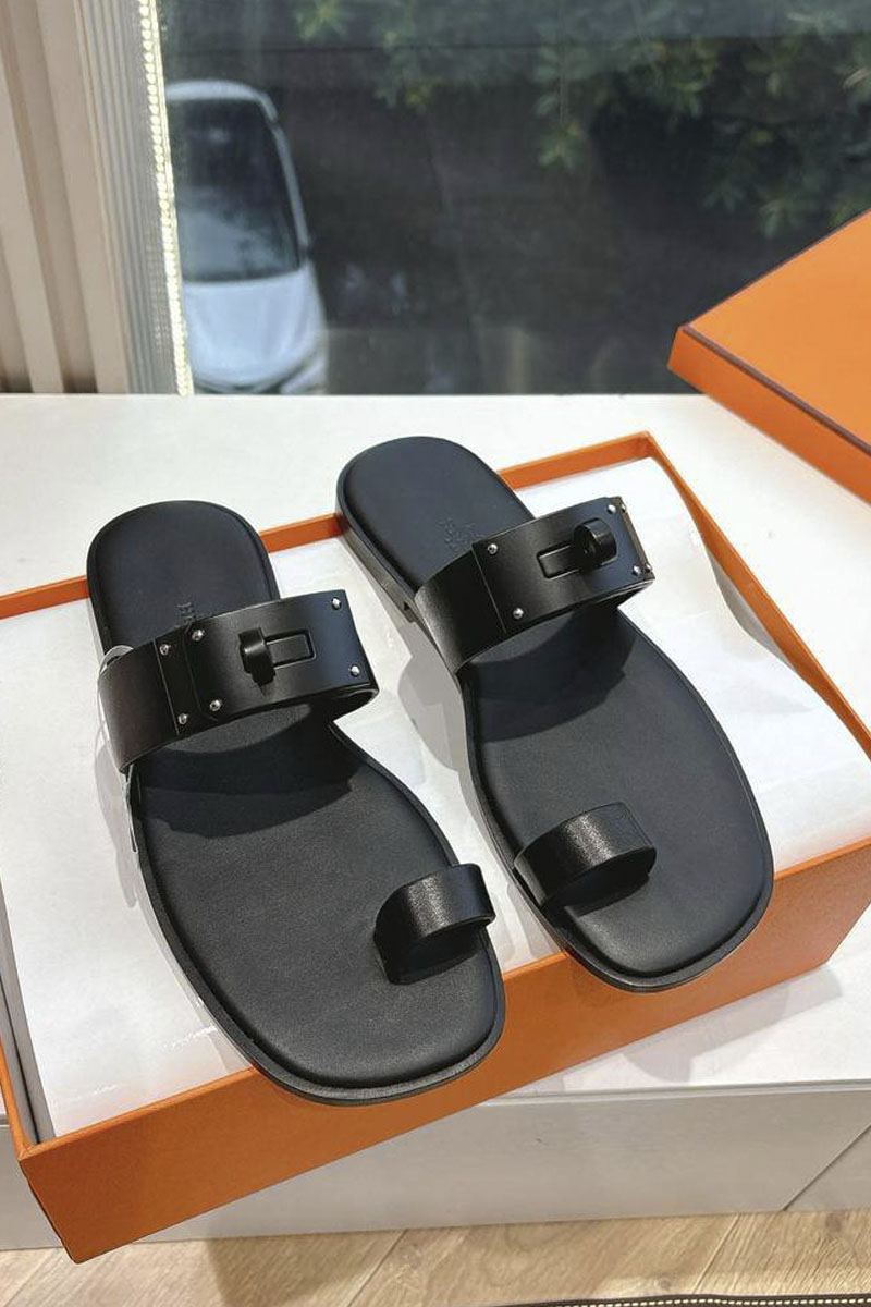 Hermes Женские кожаные шлёпанцы July Kelly premium