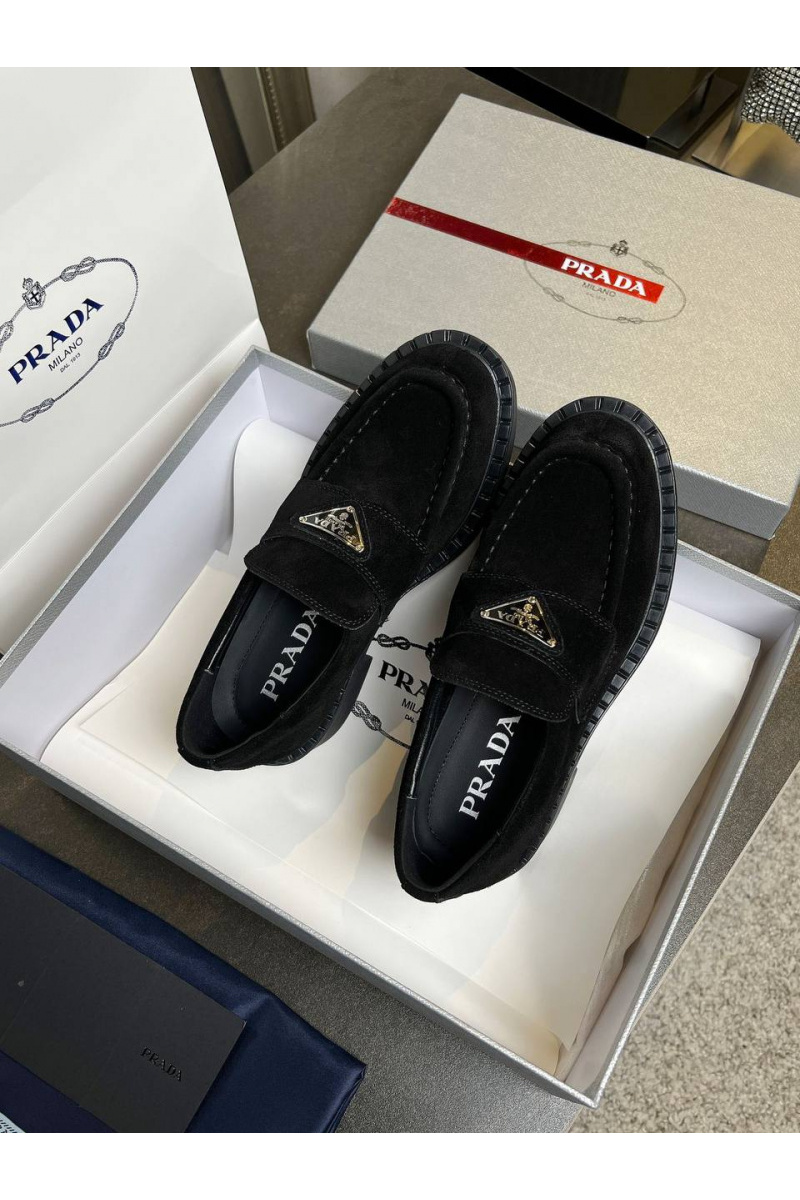 Prada Женские замшевые лоферы Premium - Black