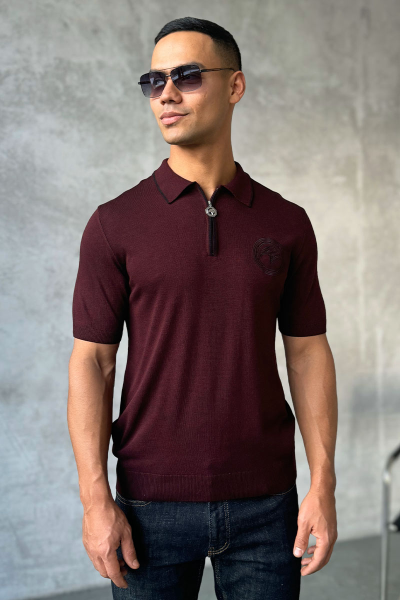 Stеfаnо Riссi Мужское поло Eagle zip-neck - Burgundy