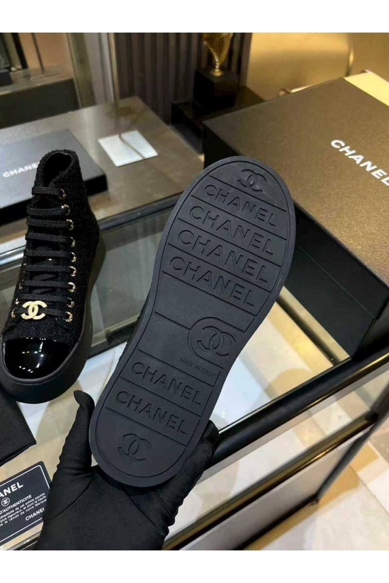 Chаnеl Женские комбинированные кроссовки High Top premium