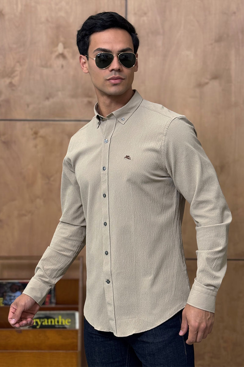 Etro Мужская тёмно-бежевая рубашка Pegasus logo