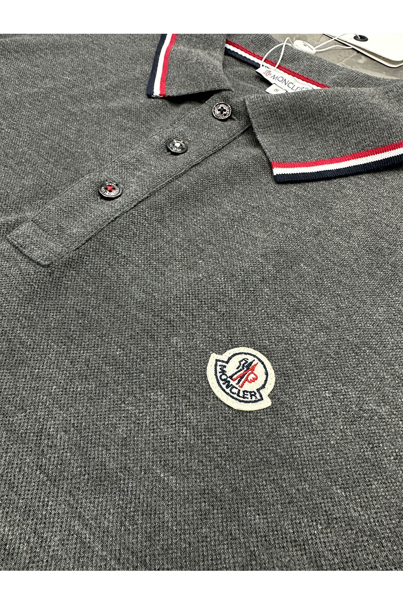 Moncler Мужское поло серого цвета logo-patch