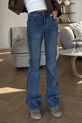 Синие женские джинсы клёш  premium