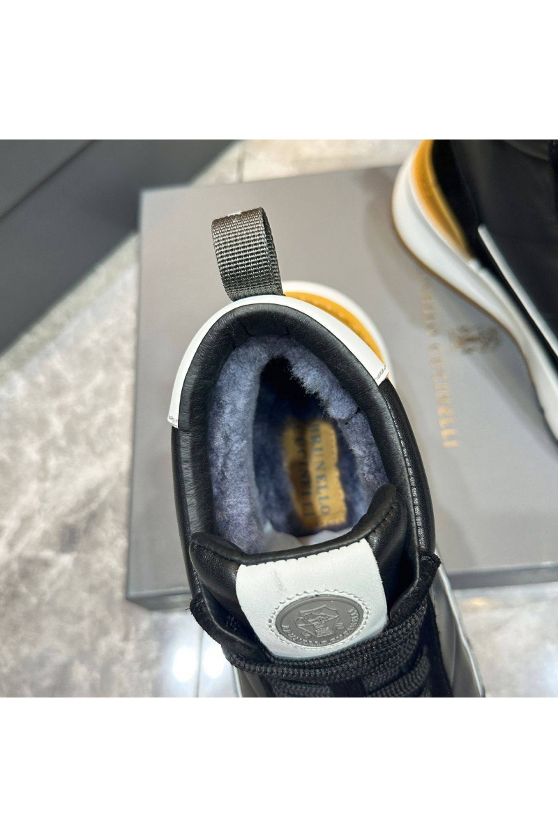 Designer Кожаные кроссовки с мехом high-top - Black