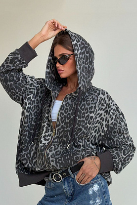 Женская кофта на молнии leopard print - Grey