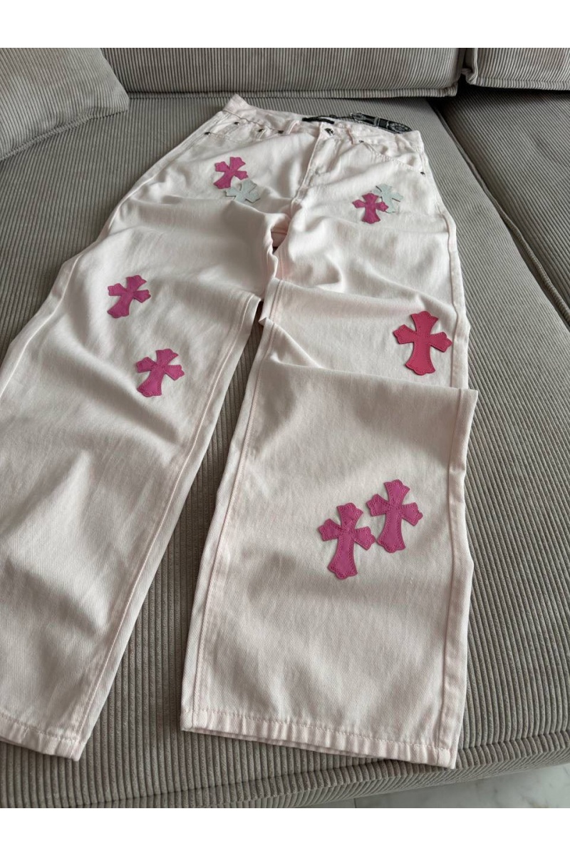 Chrome Hearts Женские прямые джинсы белого цвета premium
