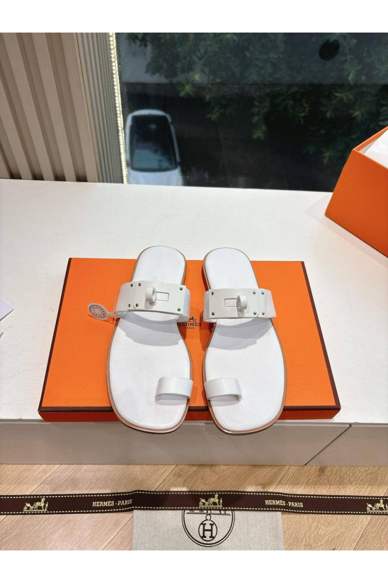 Hermes Женские кожаные шлёпанцы July Kelly premium