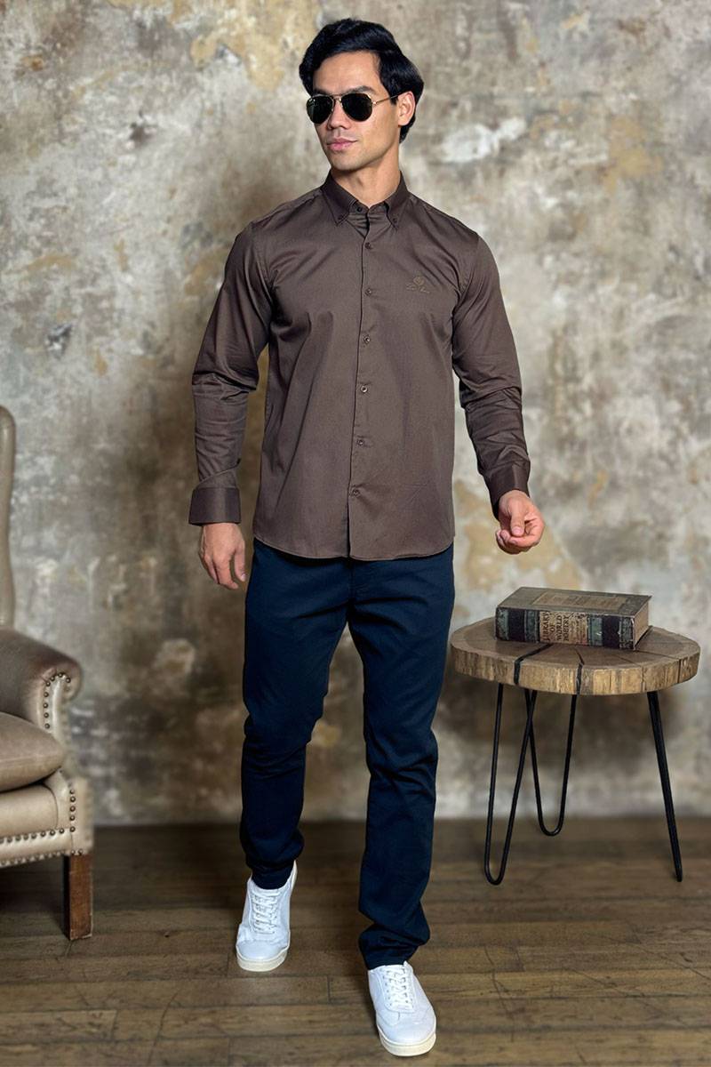 Loro Piana Мужская рубашка logo-embroidered - Brown