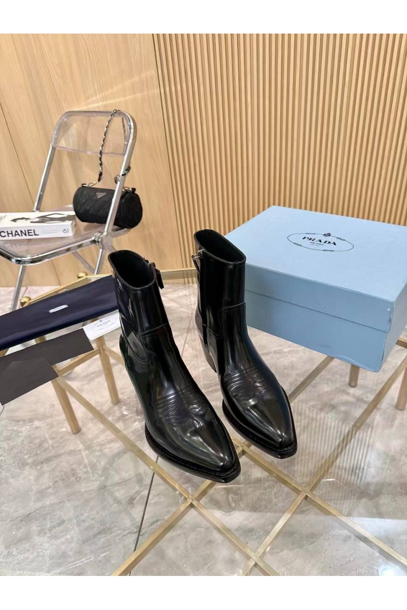 Prada Женские кожаные сапоги premium - Black