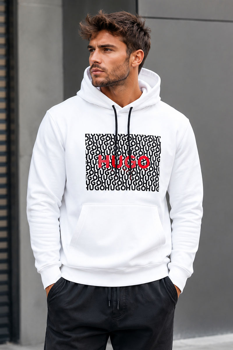Hugо Воss Белое мужское худи Dreeman logo-print