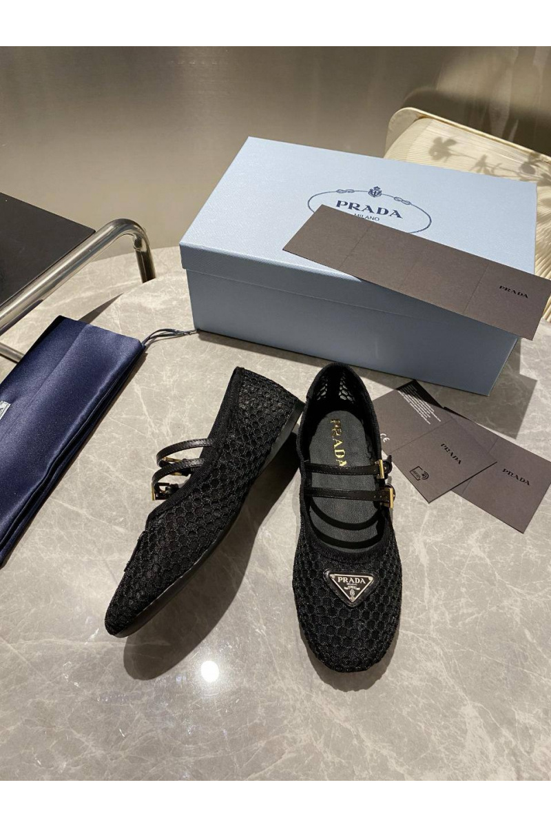 Prada Женские сетчатые балетки чёрного цвета