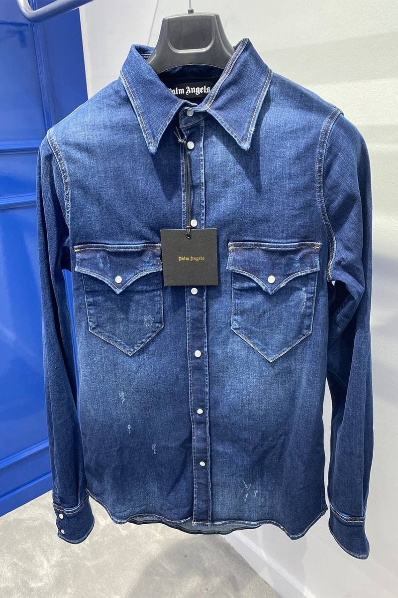 Palm Angels Мужская джинсовая рубашка синего цвета