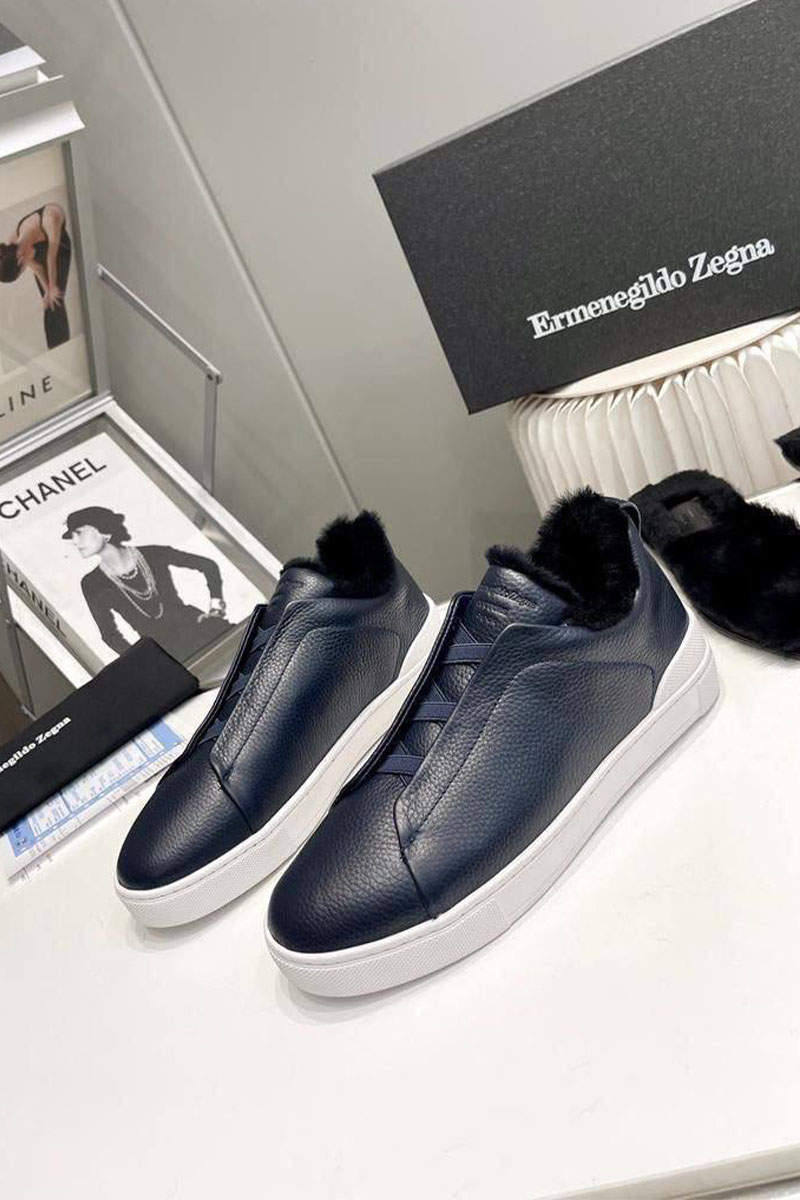 Zegna Кроссовки с мехом Triple Stitch - Navy