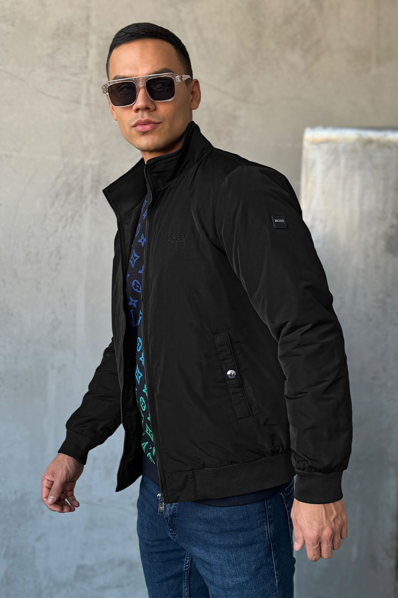 Hugо Воss Мужская чёрная ветровка logo-patch