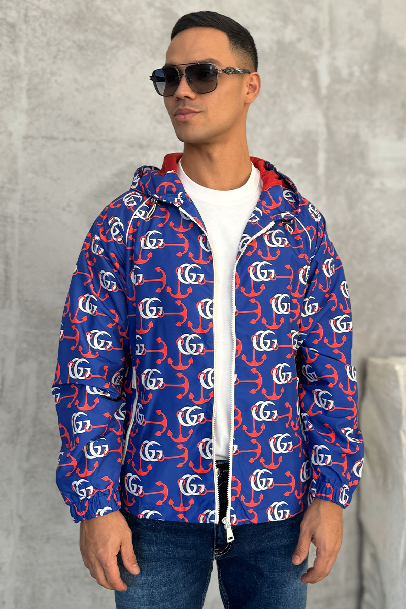 Gucci Мужская синяя ветровка Double G Anchor