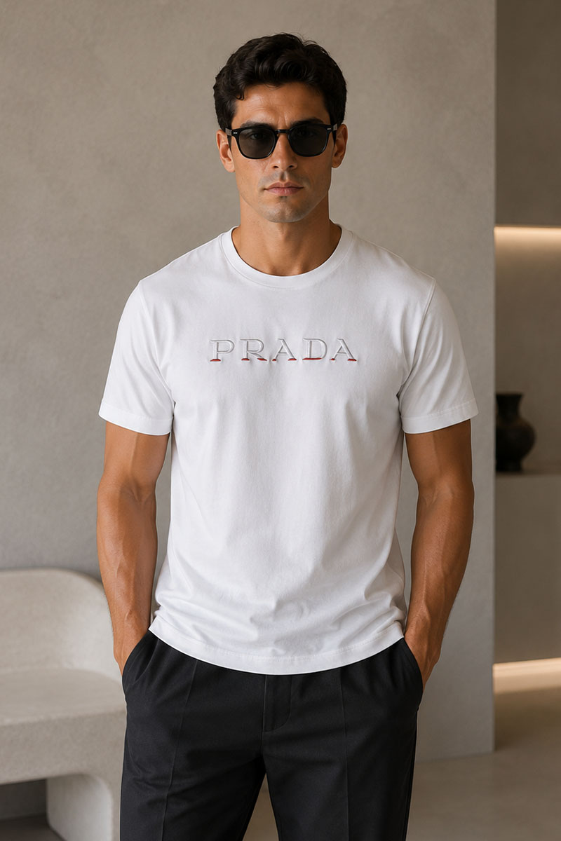 Prada Белая мужская футболка embroidered logo