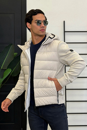 Мужская вязаная куртка logo-patch - Beige