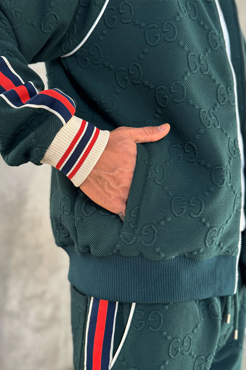 Gucci Зелёная кофта на молнии GG jacquard