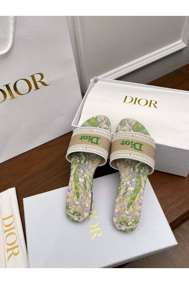 Dior Женские шлепанцы Dway Slide Embroidered Cotton premium