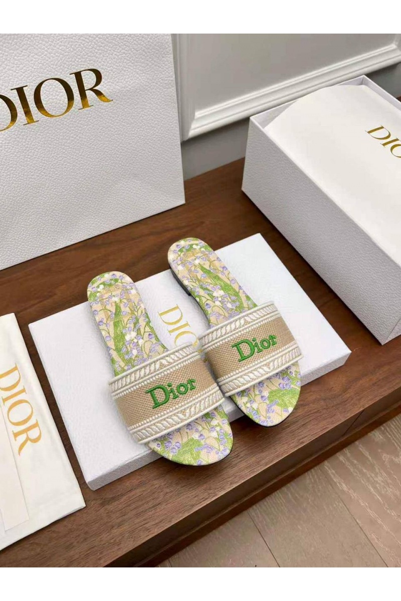 Dior Женские шлепанцы Dway Slide Embroidered Cotton premium
