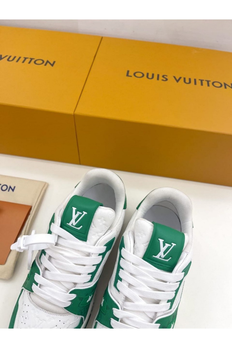 Lоuis Vuittоn Женские кожаные кроссовки Trainer Monogram - White / Green