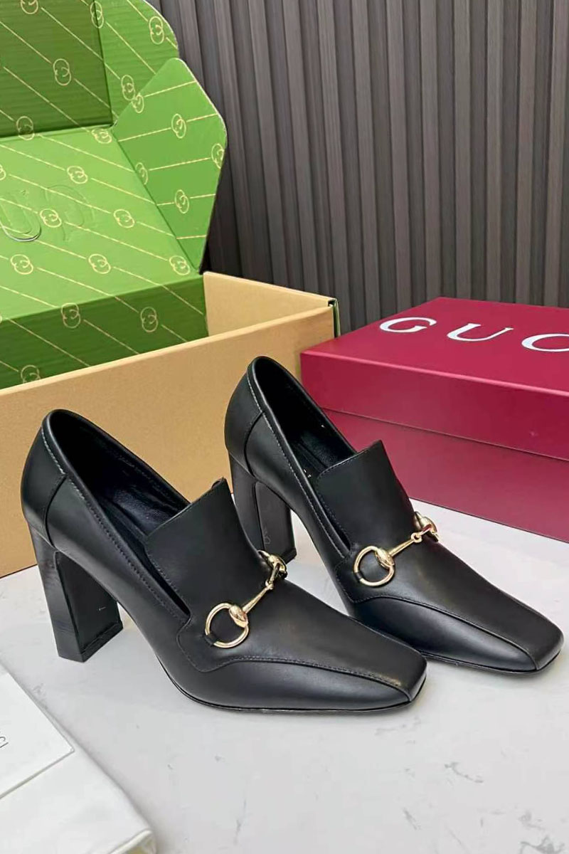 Gucci Женские кожаные лоферы на каблуке Signora Pump premium