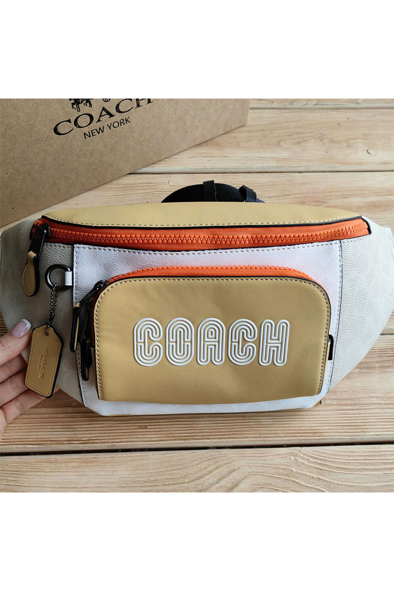 Coach Кожаная сумка на пояс Coach Track - Beige / White