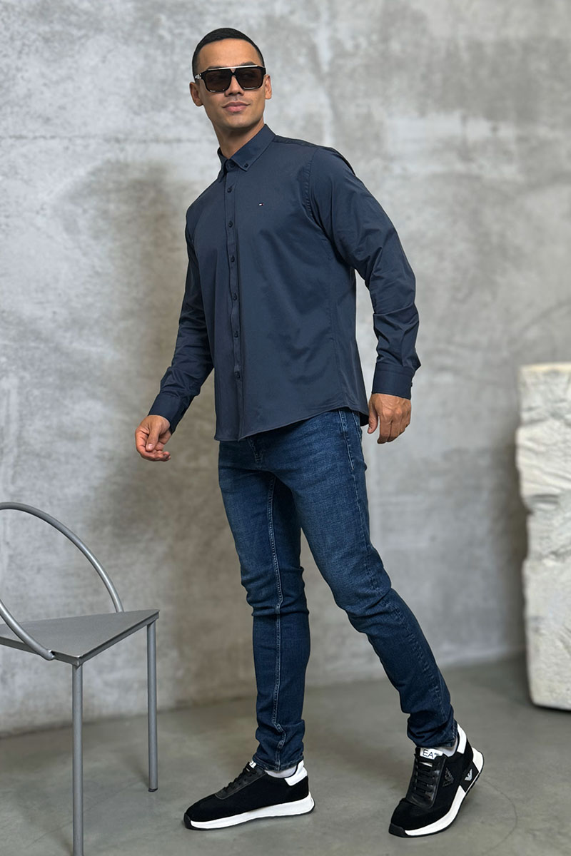 Tommy Hilfiger Мужская рубашка flag embroidery - Navy 