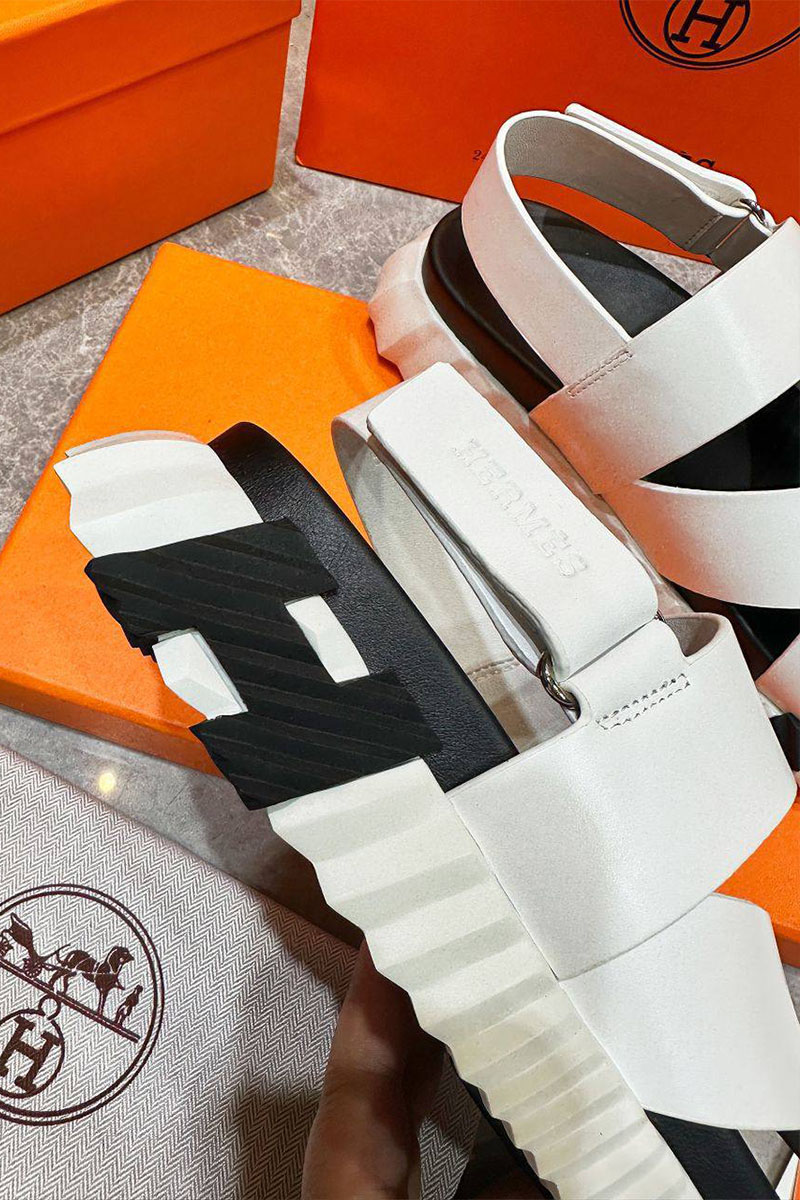 Hermes Мужские кожаные сандалии Electric - White