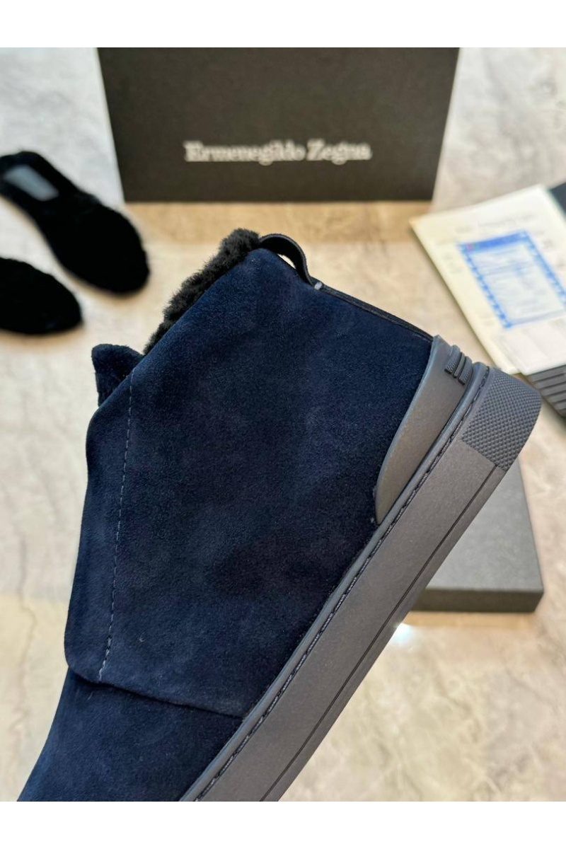 Zegna Кроссовки с мехом Triple Stitch - Navy