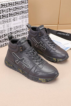 Кожаные кроссовки с мехом high-top - Grey