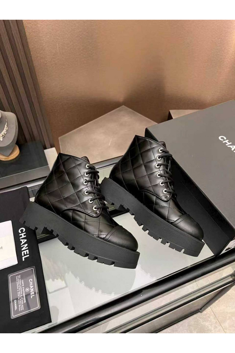 Chаnеl Женские кожаные ботинки premium - Black