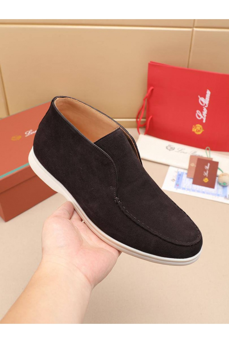 Loro Piana Замшевые лоферы с меховой стелькой Open Walk - Brown