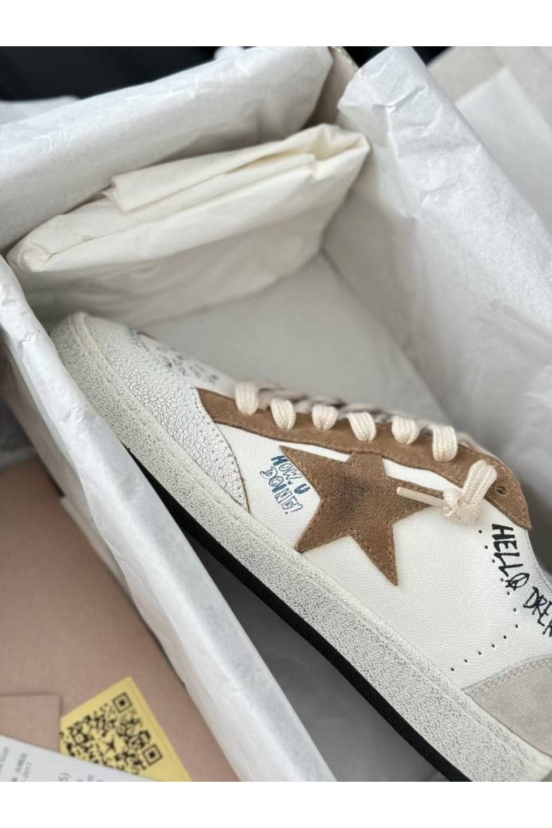 Designer Clothing Женские кожаные кроссовки Golden Goose Ball Star Premium - Beige / White