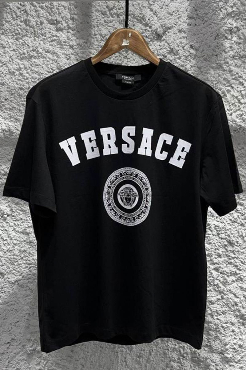 Versace Мужская чёрная футболка logo-print Medusa