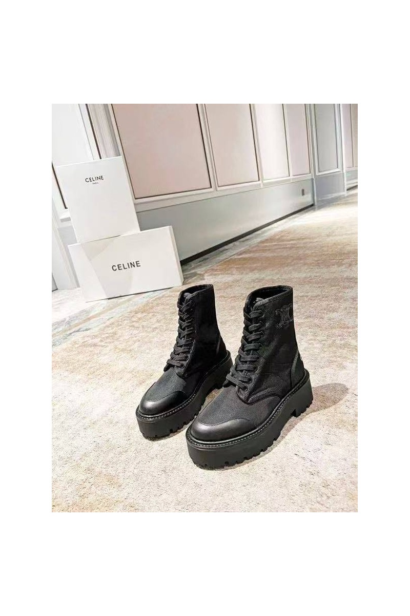 Celine Женские кожаные ботинки чёрного цвета