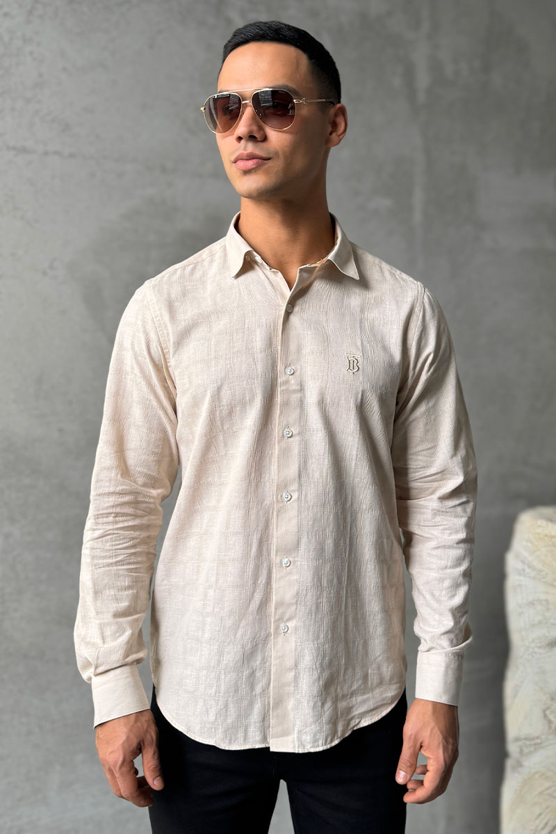 Burberry Мужская бежевая рубашка TB logo-embroidered