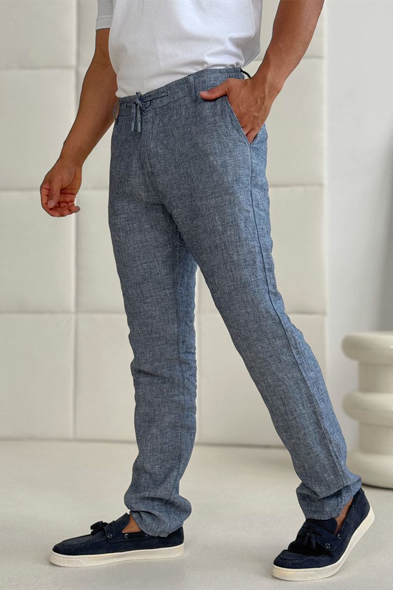 Loro Piana Льняные брюки синего цвета 