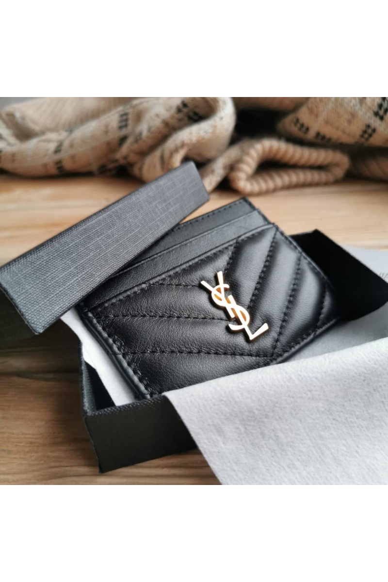 Yves Saint Laurent Кожаный чёрный кардхолдер 10.5x7.8 см