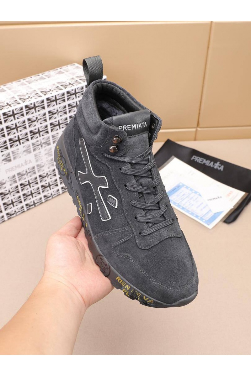 Premiata Замшевые кроссовки с мехом high-top - Grey