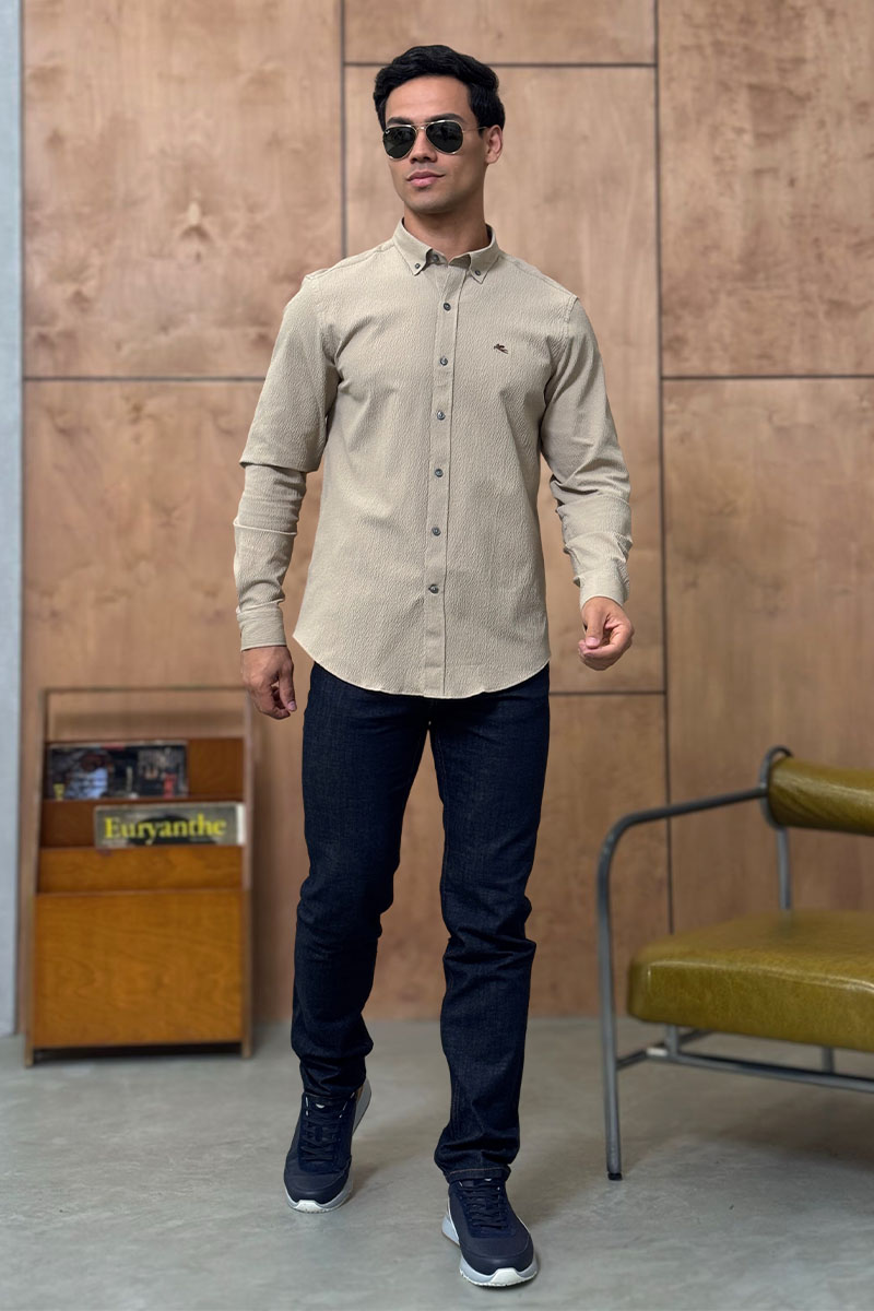 Etro Мужская тёмно-бежевая рубашка Pegasus logo