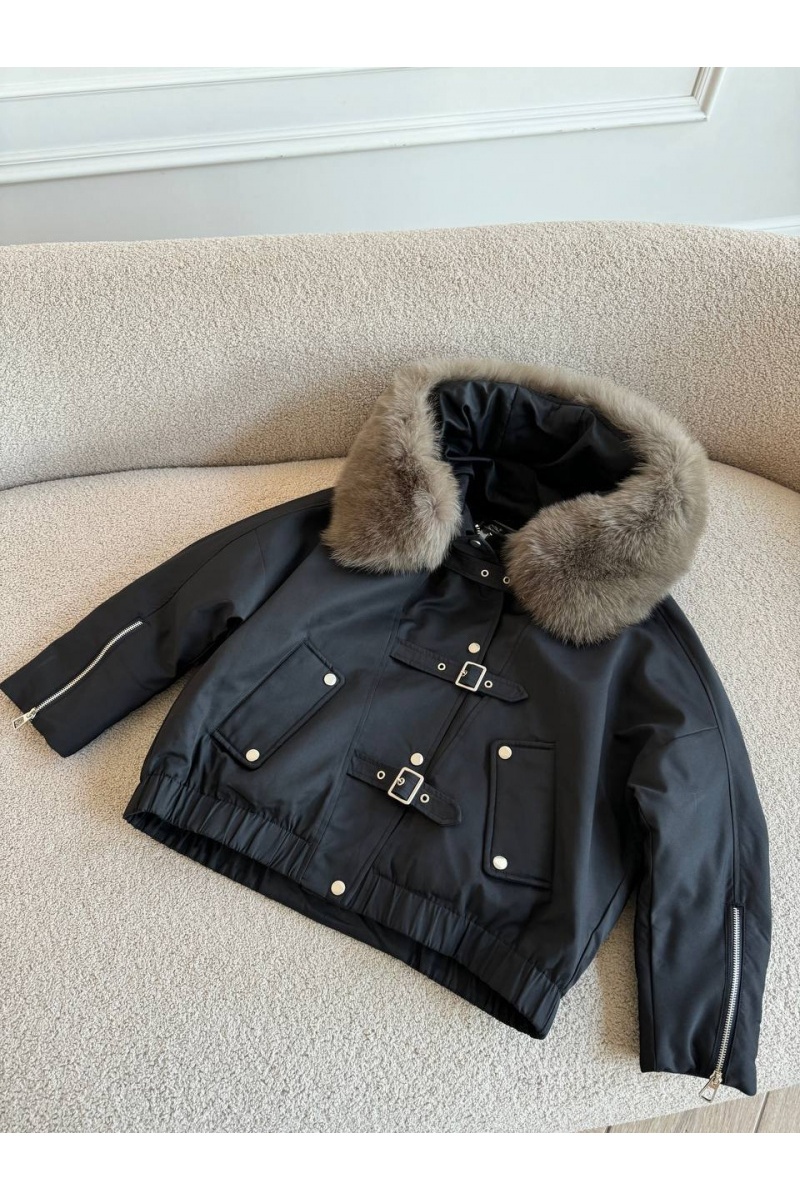 Designer Clothing Женский чёрный пуховик с мехом