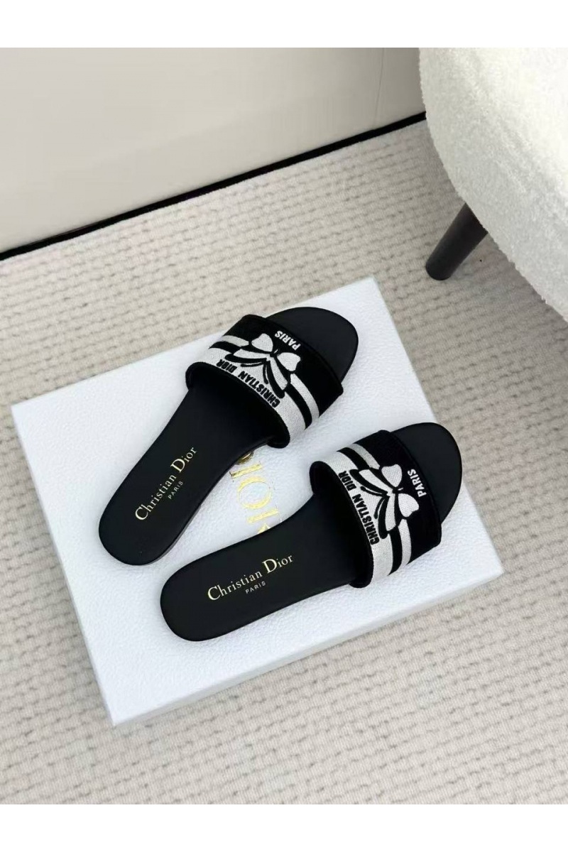 Dior Женские чёрные шлёпанцы Premium