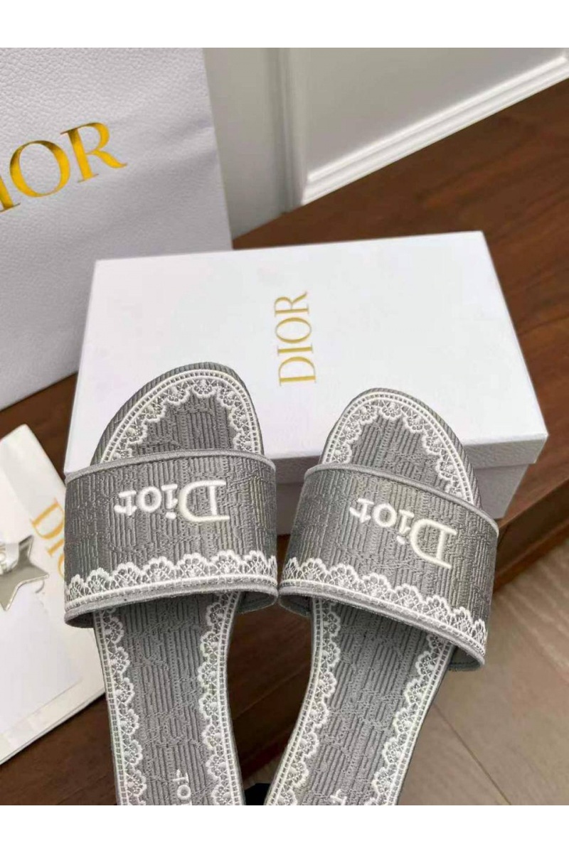 Dior Женские шлепанцы Dway Slide Embroidered Cotton premium