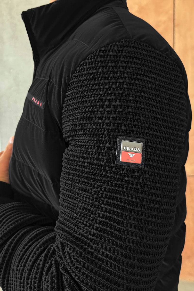Prada Куртка с вязаными рукавами Linea Rossa - Black