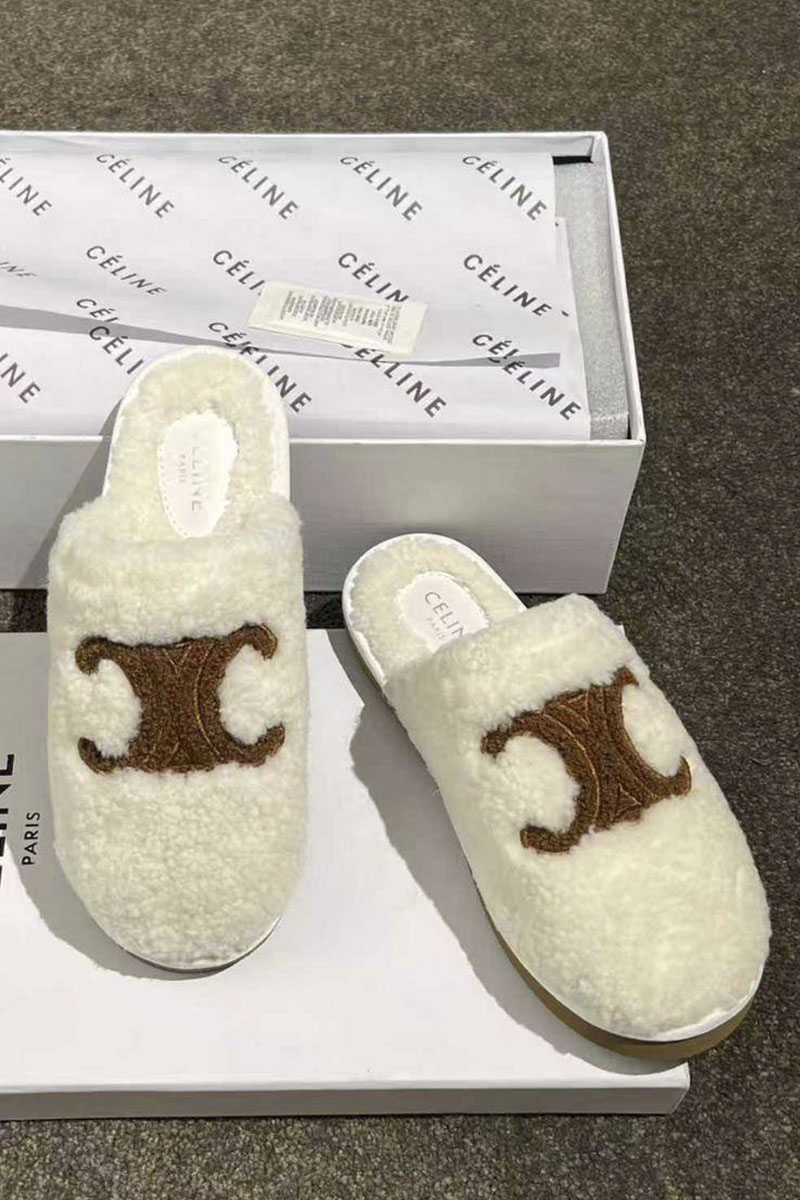 Celine Женские меховые шлёпанцы Triomphe premium