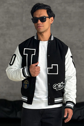 Мужской чёрный бомбер Baseball multi-patch